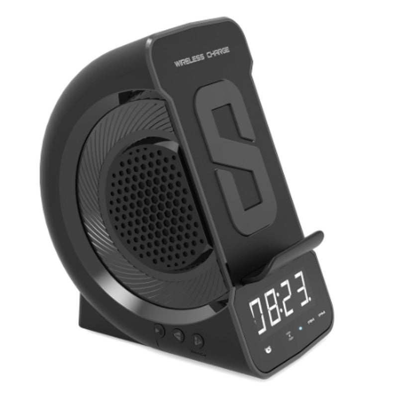 Sandsberg | 3-in-1 Nachttisch-Bluetooth-Lautsprecher mit kabellosem Ladegerät, Uhr & Wecker, für Zuhause & Büro