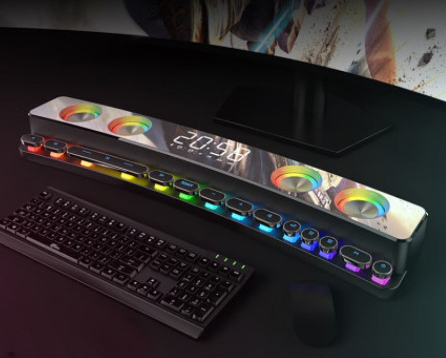 Sandsberg | Bluetooth-Gaming-Lautsprecher, mit RGB-Beleuchtung, Bluetooth 5.0, Dual-Diaphragma, Dual-Lautsprecher, mechanische Tasten, Uhr & Wecker