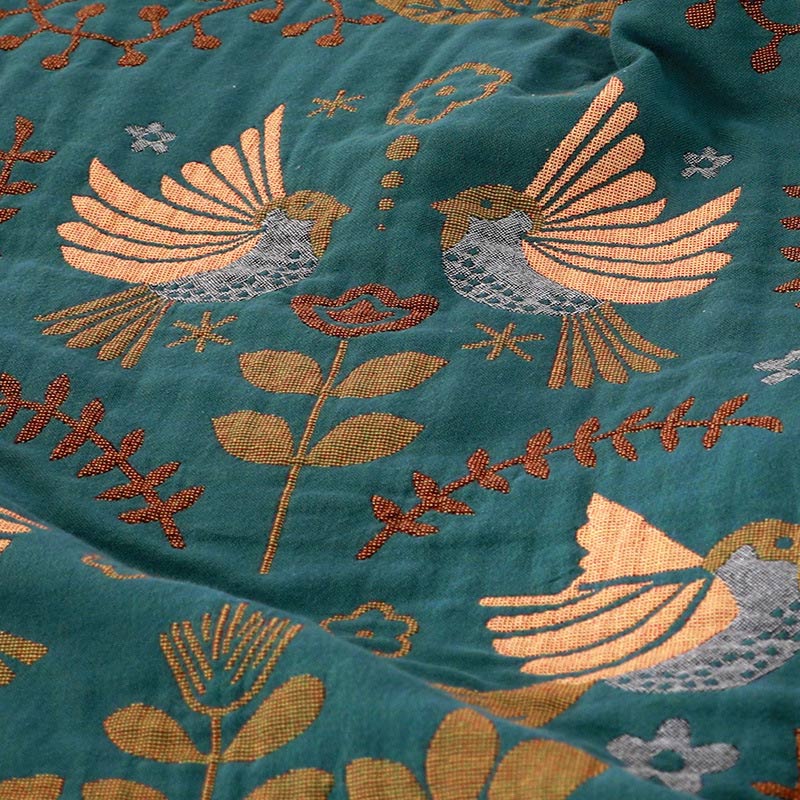 Boho Atmungsaktive Wendedecke mit Blumen und Vögeln