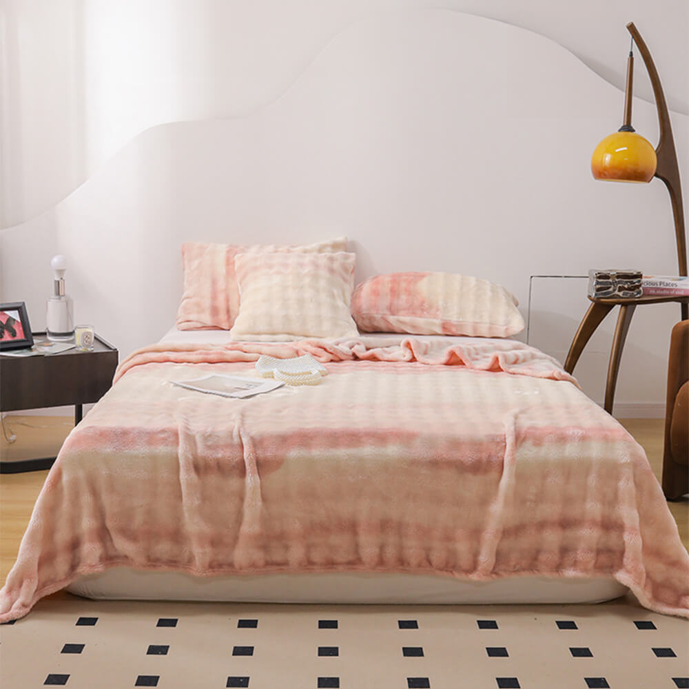 Luxuriöse Gradient Faux Kaninchenfell Weiche Decke Flachblatt