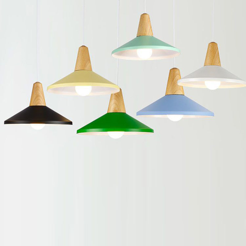 Moderne Minimalistische Runde Kegel Trapez Eisen Holz 1-Licht Pendelleuchte Für Wohnzimmer