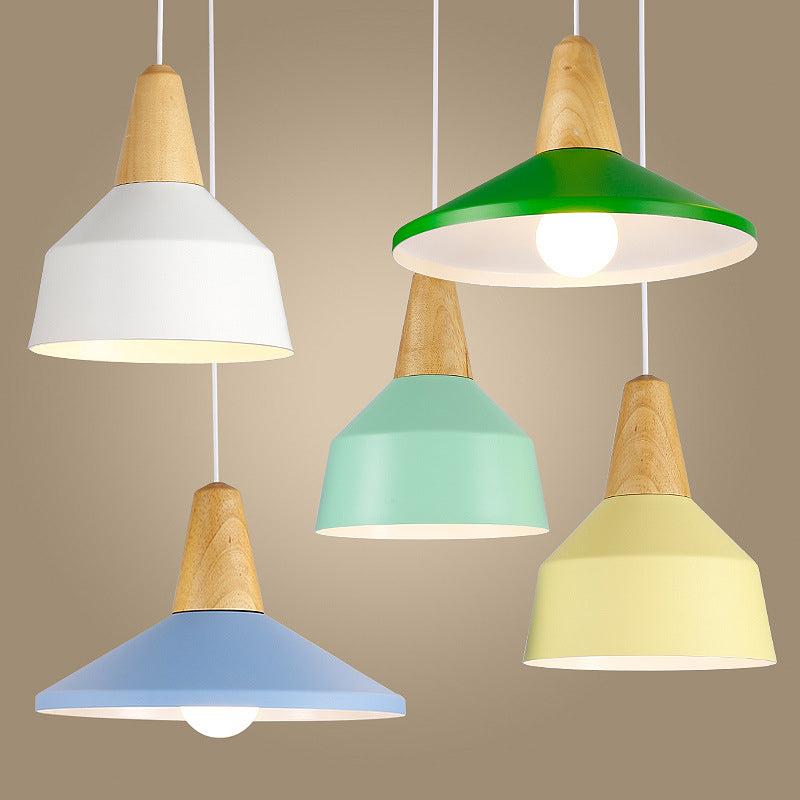 Moderne Minimalistische Runde Kegel Trapez Eisen Holz 1-Licht Pendelleuchte Für Wohnzimmer