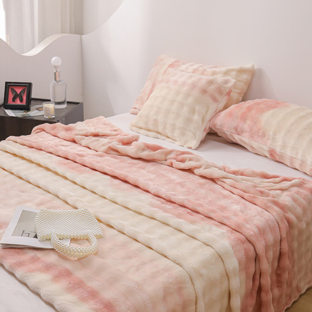Luxuriöse Gradient Faux Kaninchenfell Weiche Decke Flachblatt