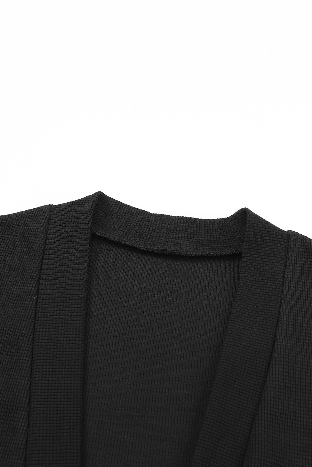 Schwarzer gerippter Strick cardigan mit offenen Vorderseite und Taschen