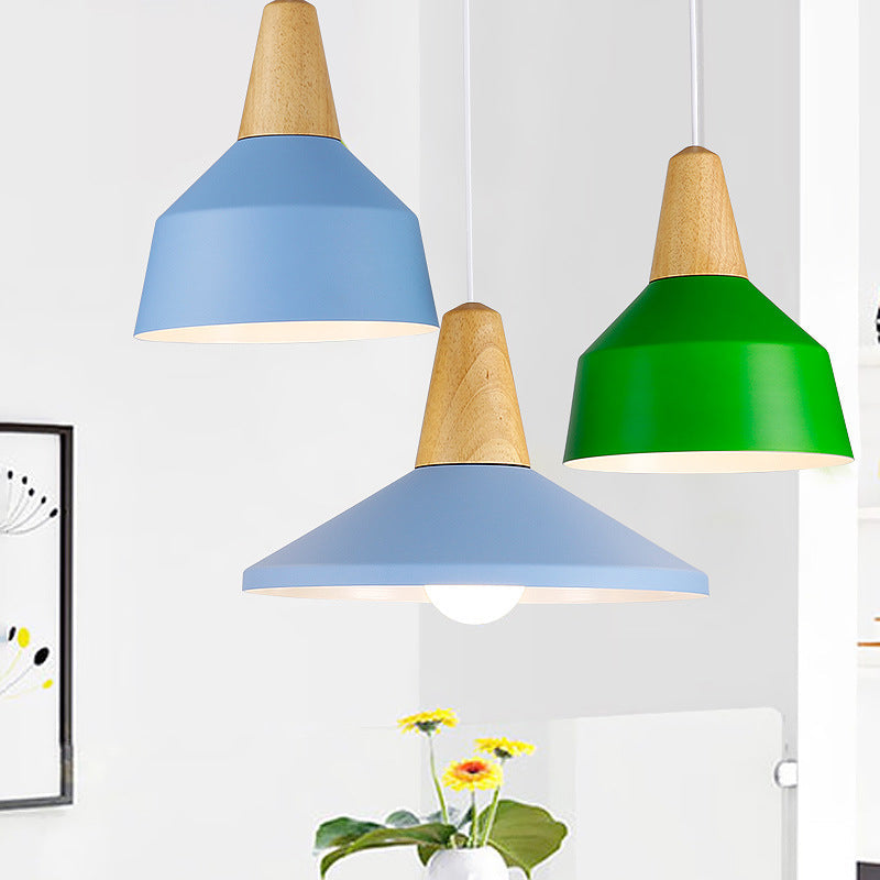 Moderne Minimalistische Runde Kegel Trapez Eisen Holz 1-Licht Pendelleuchte Für Wohnzimmer