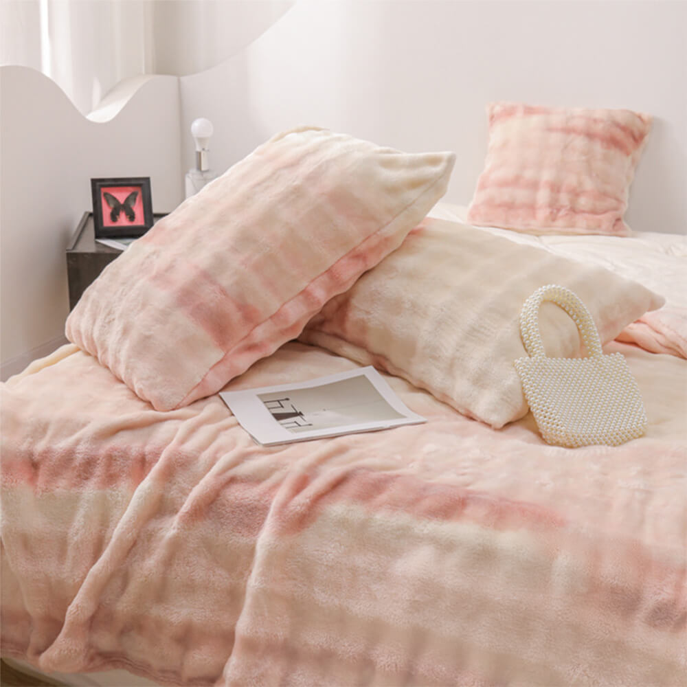 Luxuriöse Gradient Faux Kaninchenfell Weiche Decke Flachblatt