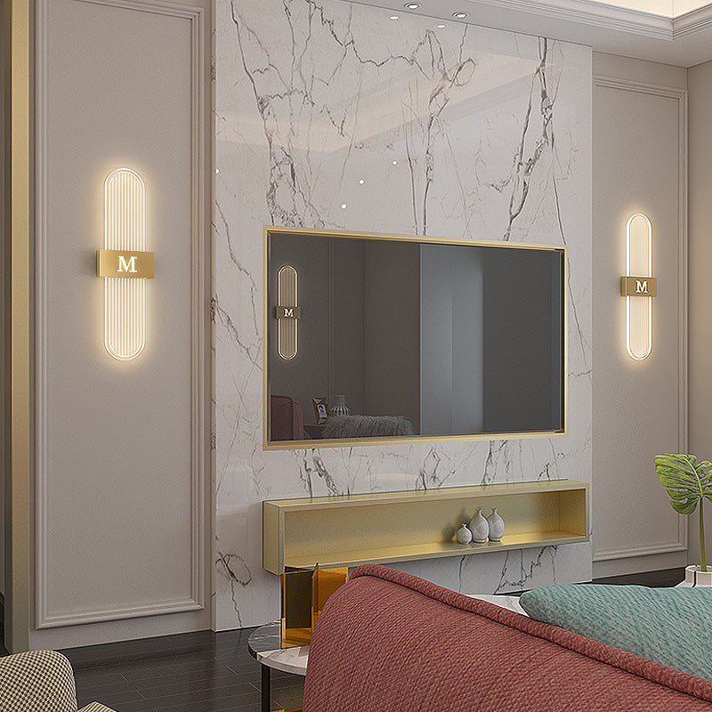 Moderne Luxus Eisen Acrylic Elliptische Streifen Spitz LED Wandleuchte für das Wohnzimmer