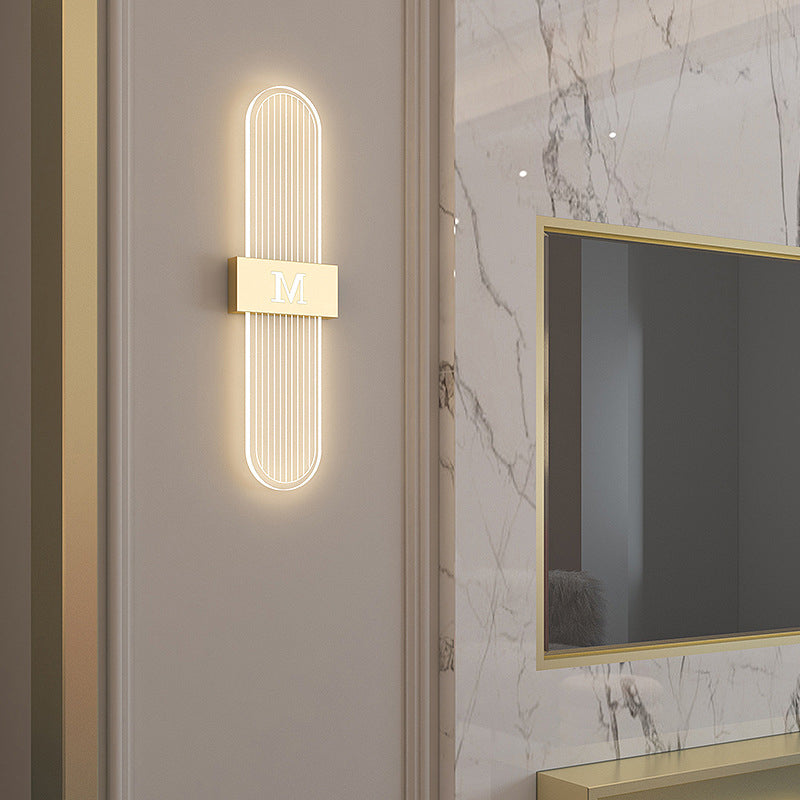 Moderne Luxus Eisen Acrylic Elliptische Streifen Spitz LED Wandleuchte für das Wohnzimmer