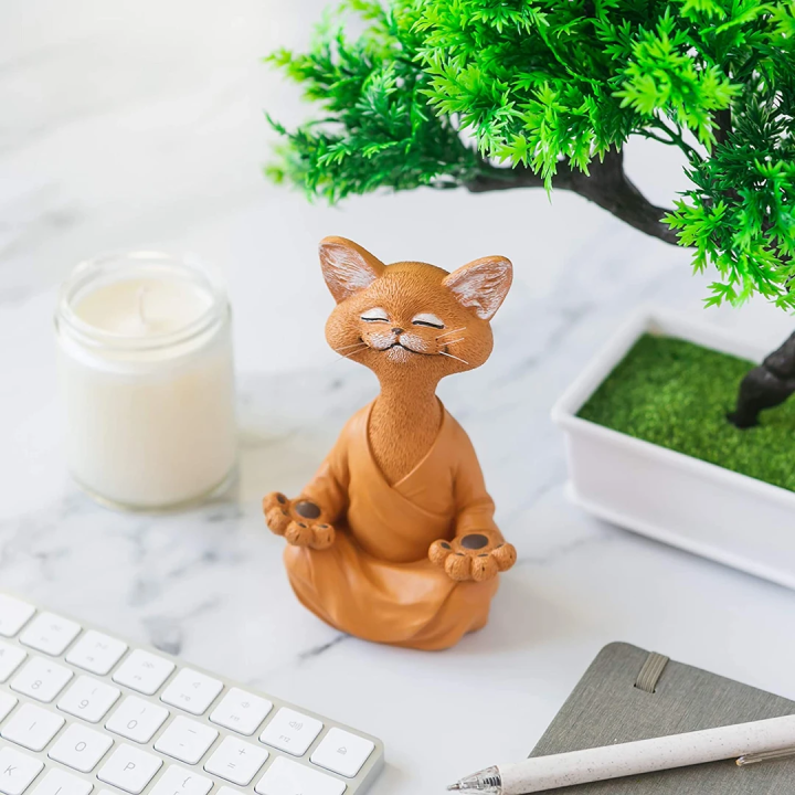 Buddha-Katzen-Statue | Setzen Sie sich alleine hin und meditieren Sie, während Sie zusammen mit der Statue Ihrer Katze sitzen