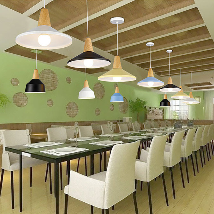 Moderne Minimalistische Runde Kegel Trapez Eisen Holz 1-Licht Pendelleuchte Für Wohnzimmer
