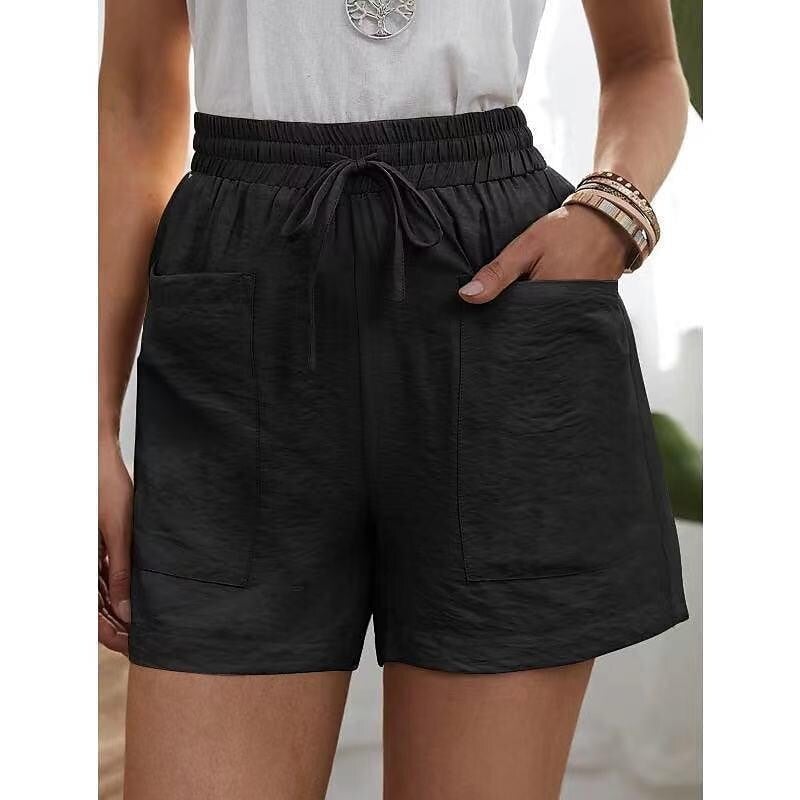 Neue Damenhose in einfarbig mit zwei Taschen, locker sitzend, aus Baumwolle und Leinen