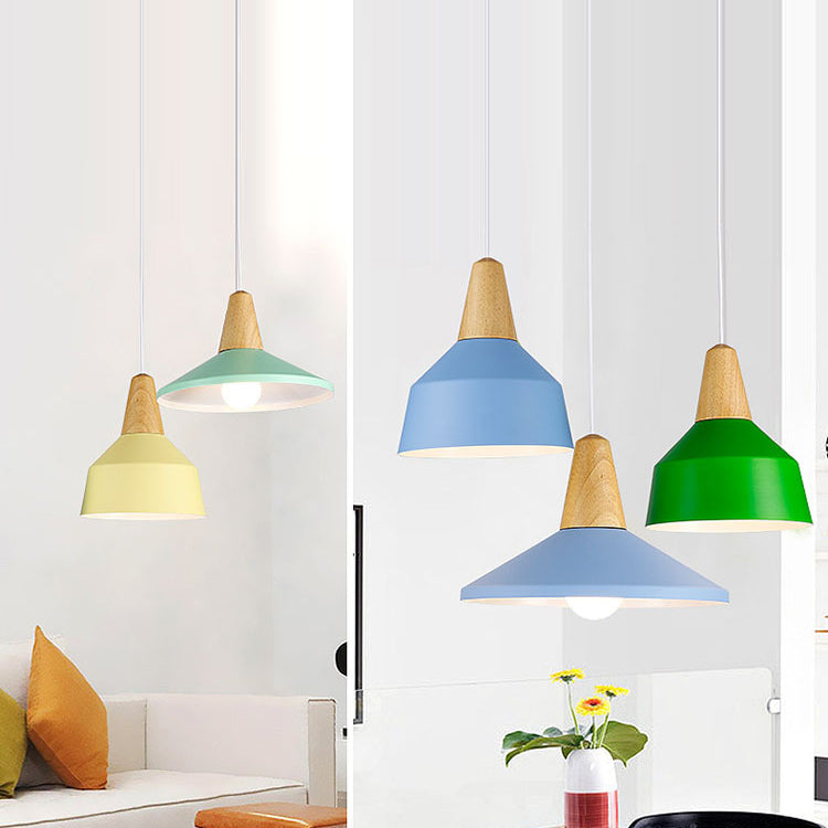 Moderne Minimalistische Runde Kegel Trapez Eisen Holz 1-Licht Pendelleuchte Für Wohnzimmer