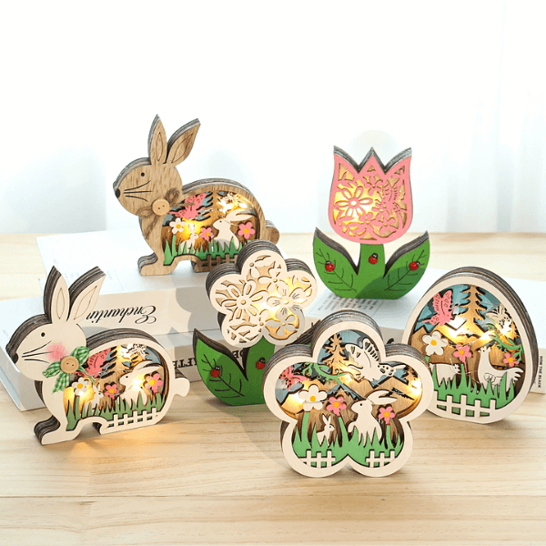 Sandsberg | Oster Holzornamente mit LED Licht Hase Tisch Osterdekorationen