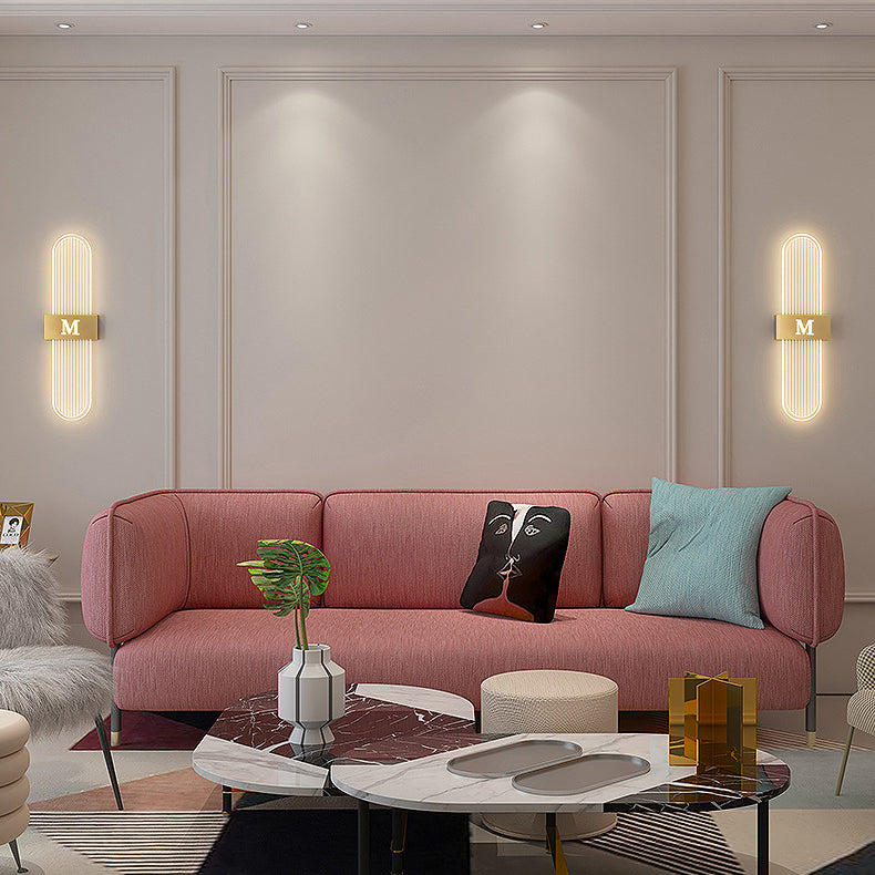 Moderne Luxus Eisen Acrylic Elliptische Streifen Spitz LED Wandleuchte für das Wohnzimmer