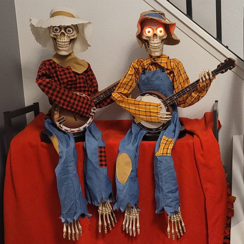 Lustiges animiertes duellierendes Banjo-Skelett