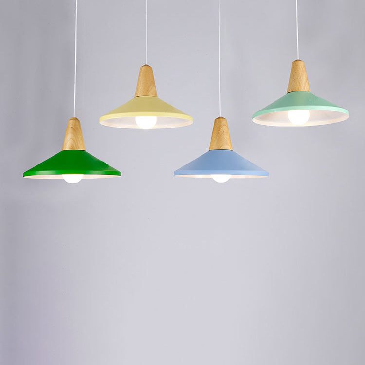 Moderne Minimalistische Runde Kegel Trapez Eisen Holz 1-Licht Pendelleuchte Für Wohnzimmer