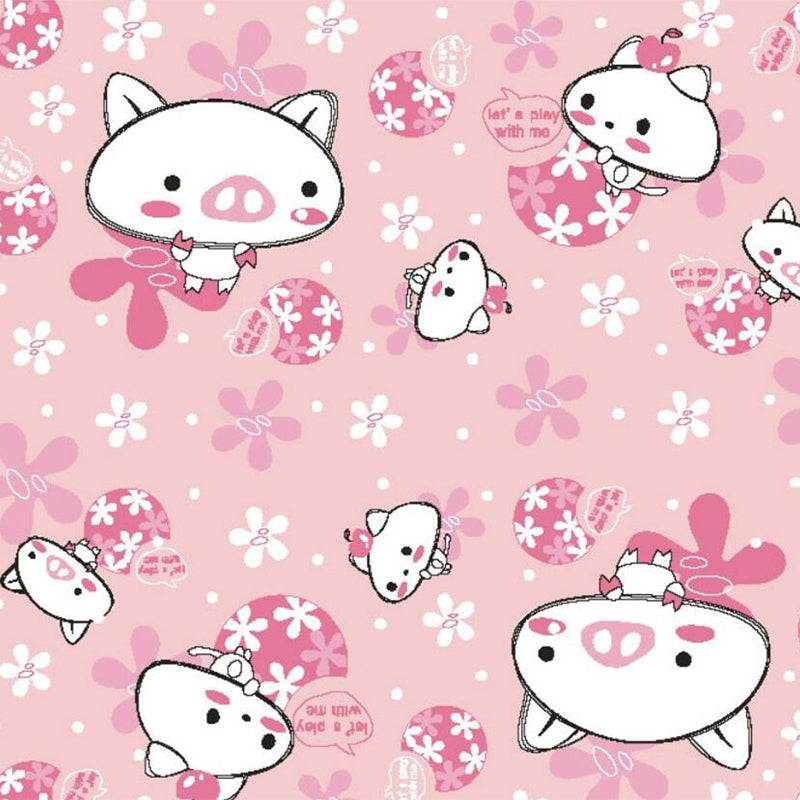 Pink Cat und Pig Wandmalereien Cartoon Kinderkunst Flecken-geschützter Wandbelag für das Babyzimmer