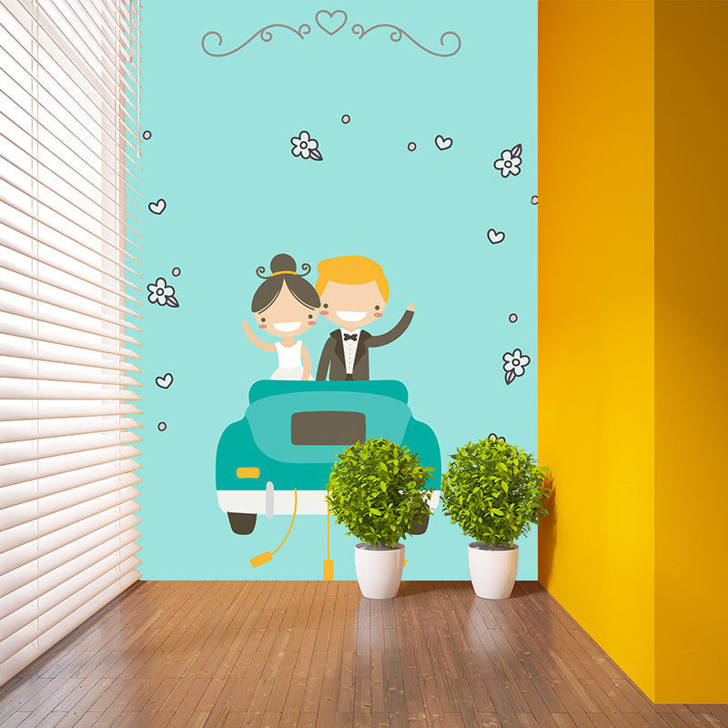 Aqua Couples Pattern Wandbild Cartoon Kinderkunst Fleckenresistente Wanddekoration für Schlafzimmer