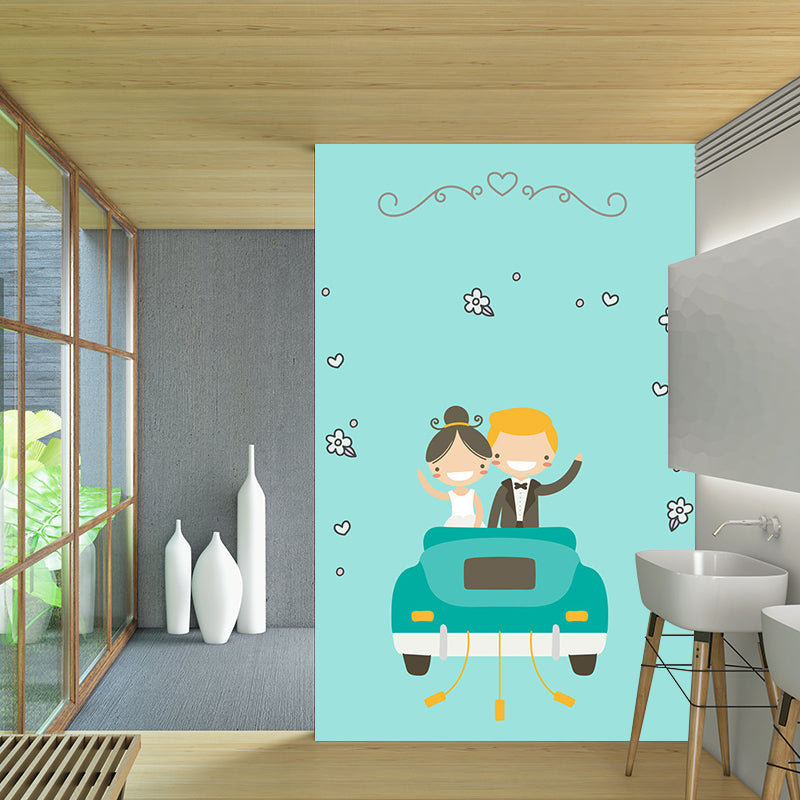 Aqua Couples Pattern Wandbild Cartoon Kinderkunst Fleckenresistente Wanddekoration für Schlafzimmer