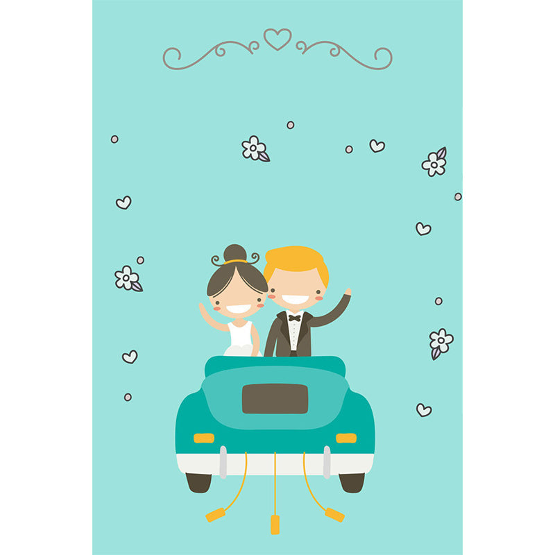 Aqua Couples Pattern Wandbild Cartoon Kinderkunst Fleckenresistente Wanddekoration für Schlafzimmer