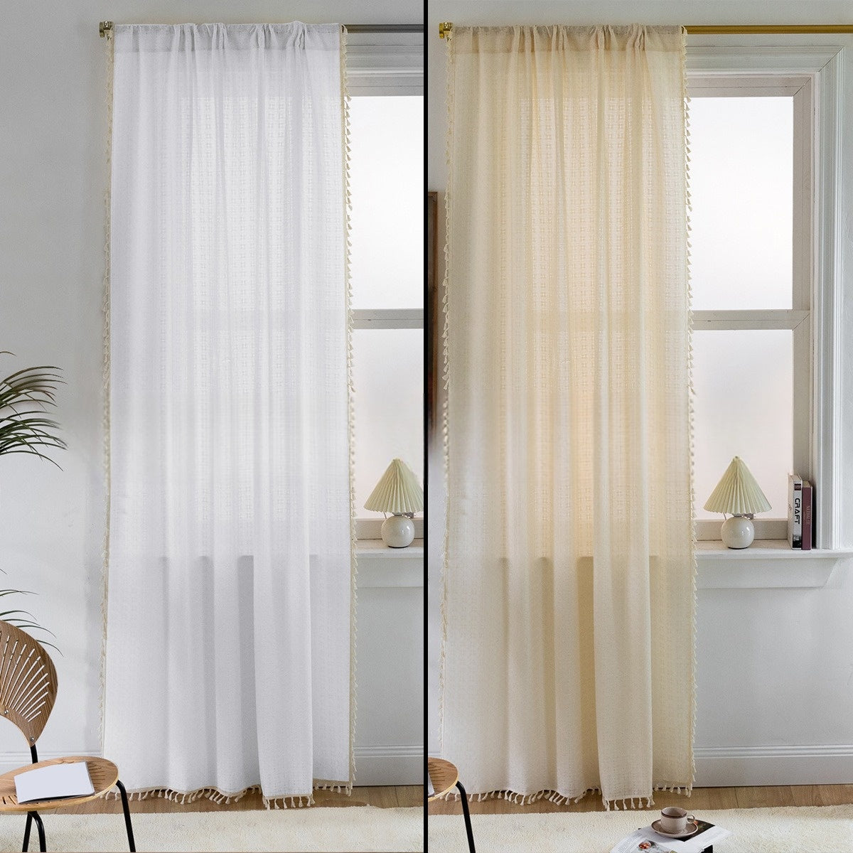 Jacquard-Vorhänge mit Fransen, Leicht und Elegant für Wohnzimmer