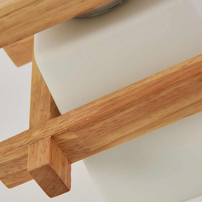 Traditionelle Japanische Holzrahmen Glas Säule 1-Licht Semi-Flush Mount Deckenleuchte Für Wohnzimmer