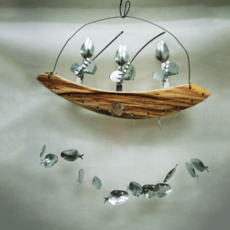 Löffel Fischen Mann Skulptur Windspiel