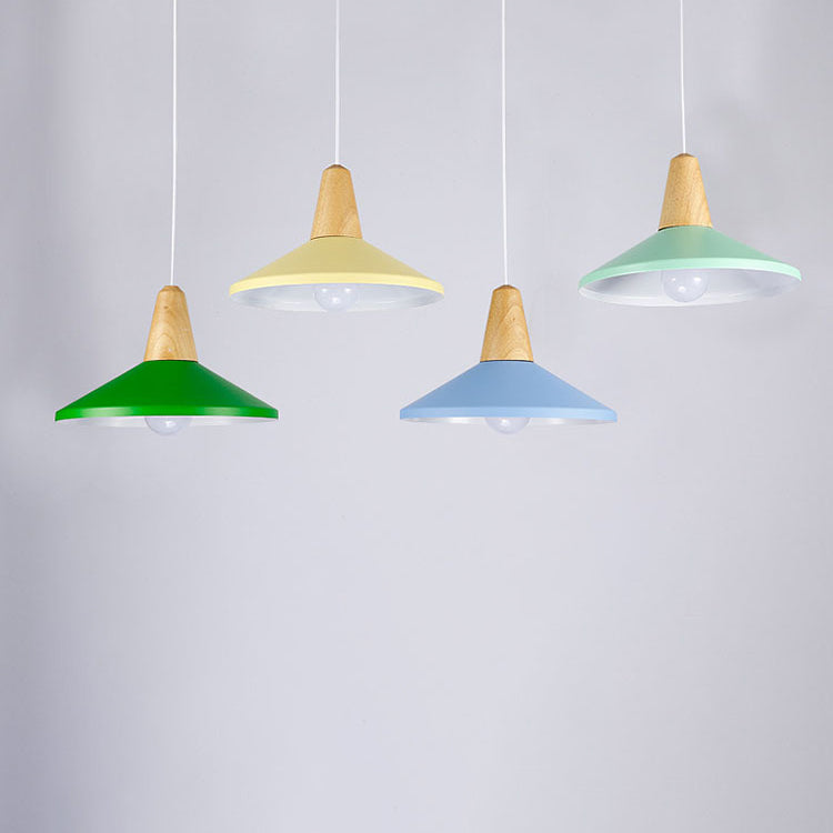 Moderne Minimalistische Runde Kegel Trapez Eisen Holz 1-Licht Pendelleuchte Für Wohnzimmer