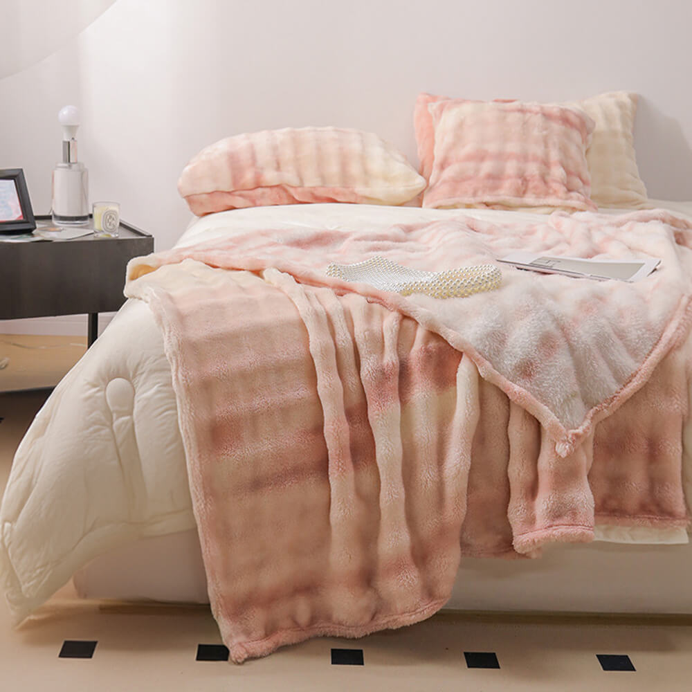 Luxuriöse Gradient Faux Kaninchenfell Weiche Decke Flachblatt