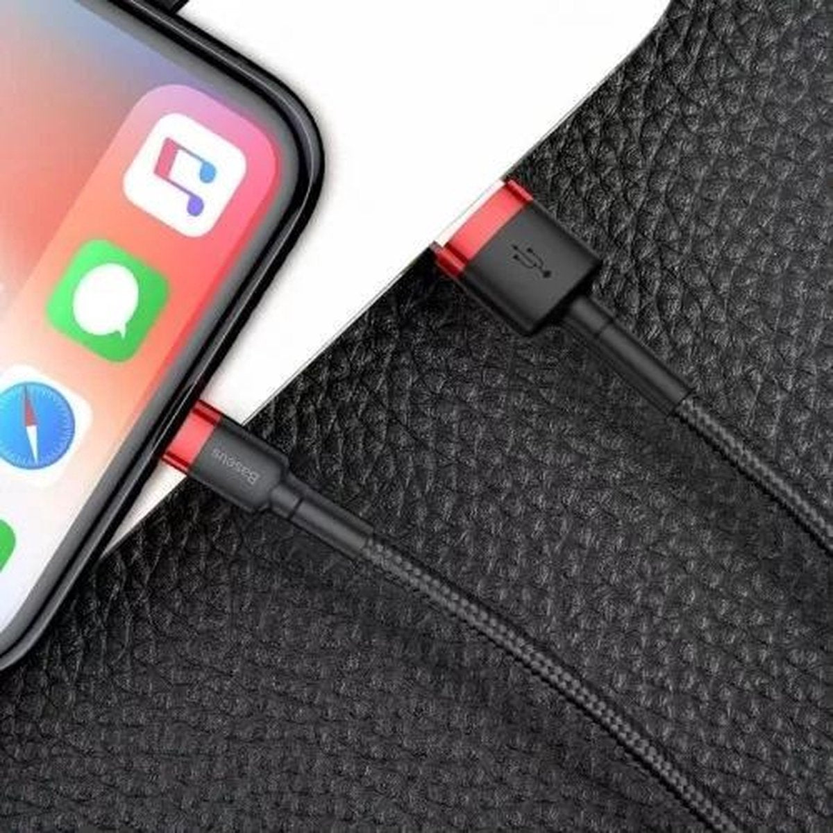 Baseus iPhone-Ladekabel – USB-A-auf-Lightning-Kabel – 2 Meter – Schwarz – Robustes Nylonkabel – 480 Mbit/s – iPhone-Kabel 2 m