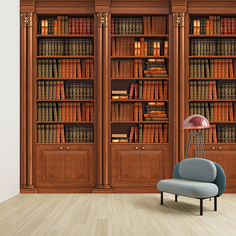 Rotbraunes Bücherregal Wandaufkleber Wasserfest Zeitgenössische Büro Wandkunst, Größe optional