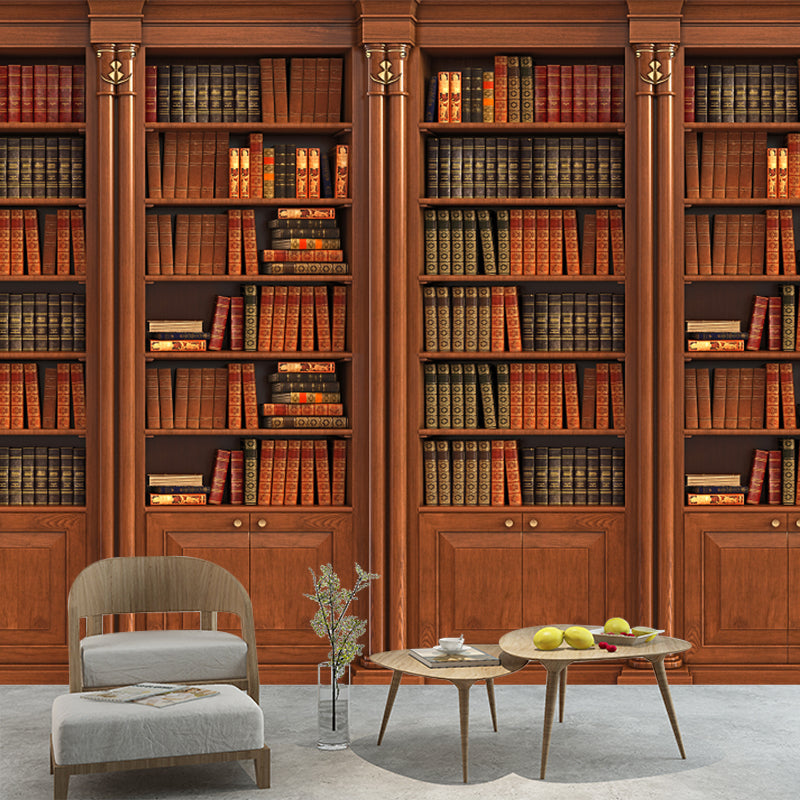 Rotbraunes Bücherregal Wandaufkleber Wasserfest Zeitgenössische Büro Wandkunst, Größe optional