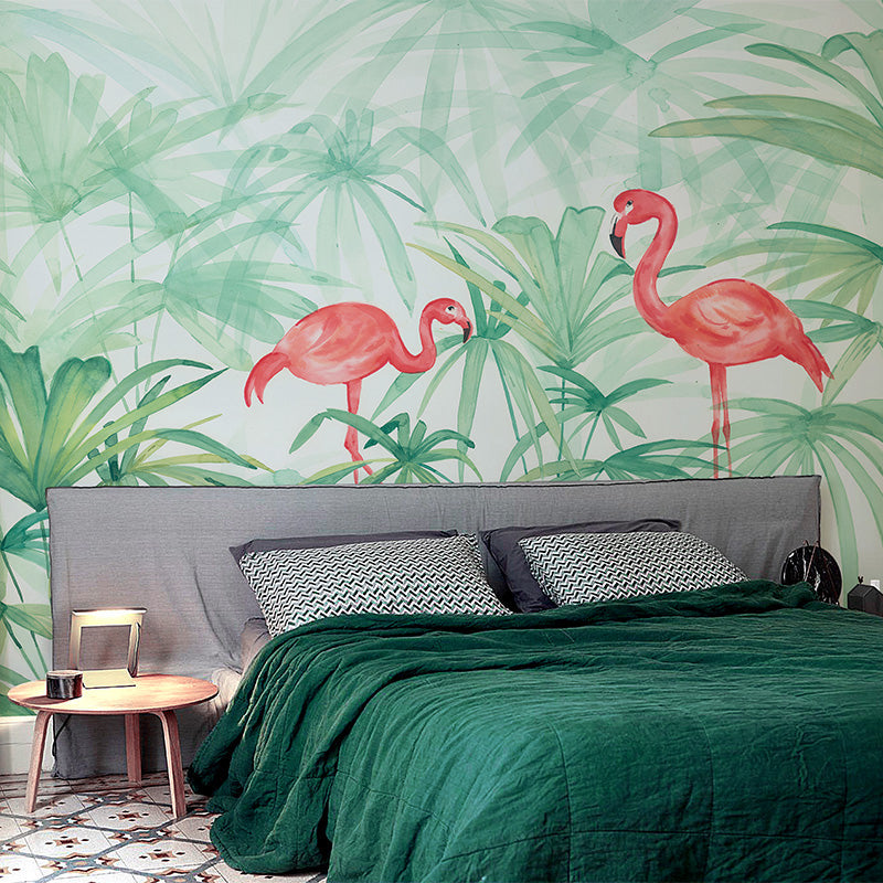 Pflanzen Flamingo Wandmalerei Dekoration Tropische Vliesstoff Wandkunst in Grün für Schlafzimmer