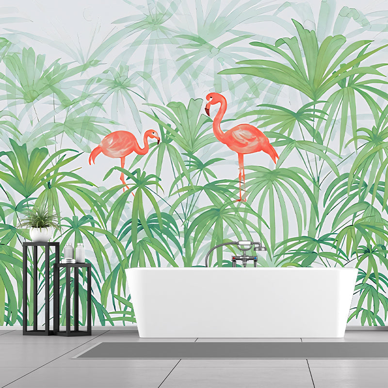 Pflanzen Flamingo Wandmalerei Dekoration Tropische Vliesstoff Wandkunst in Grün für Schlafzimmer