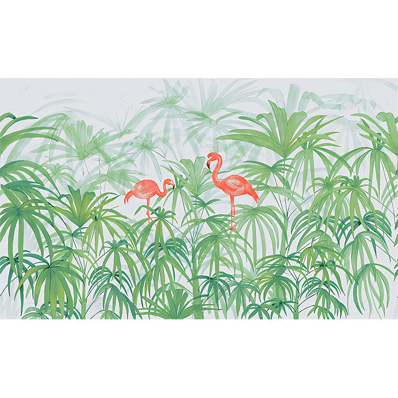 Pflanzen Flamingo Wandmalerei Dekoration Tropische Vliesstoff Wandkunst in Grün für Schlafzimmer