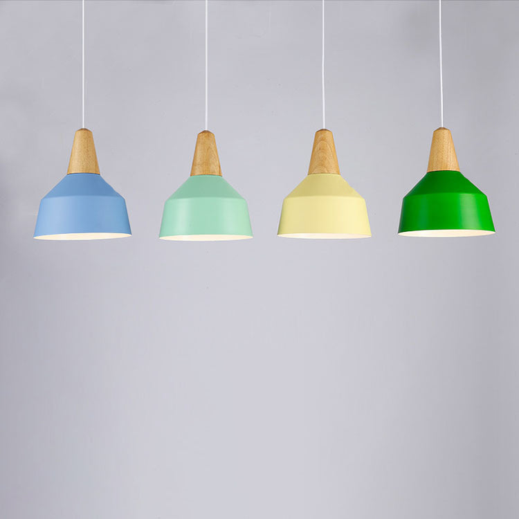 Moderne Minimalistische Runde Kegel Trapez Eisen Holz 1-Licht Pendelleuchte Für Wohnzimmer