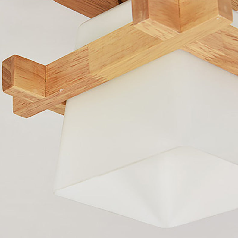 Traditionelle Japanische Holzrahmen Glas Säule 1-Licht Semi-Flush Mount Deckenleuchte Für Wohnzimmer