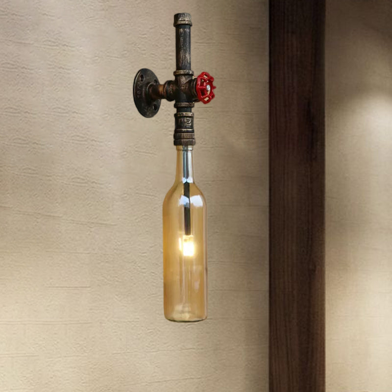 Glas Weinflasche Wandbeleuchtung Rustikal Industrie 1 Licht Restaurant Blau/Klar Wand sconces Licht mit rohem Ventil