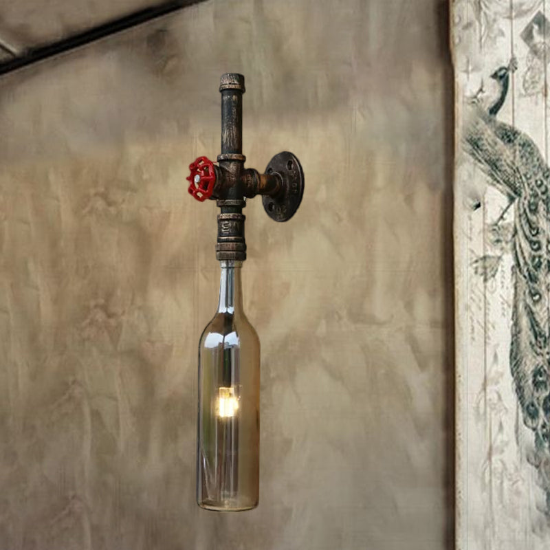 Glas Weinflasche Wandbeleuchtung Rustikal Industrie 1 Licht Restaurant Blau/Klar Wand sconces Licht mit rohem Ventil