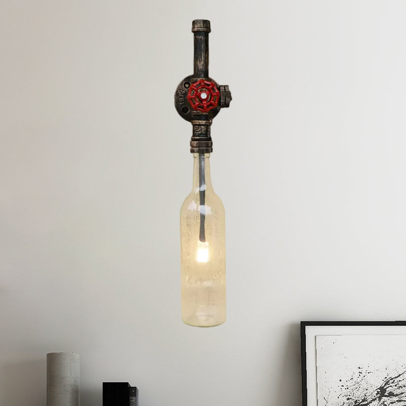 Glas Weinflasche Wandbeleuchtung Rustikal Industrie 1 Licht Restaurant Blau/Klar Wand sconces Licht mit rohem Ventil