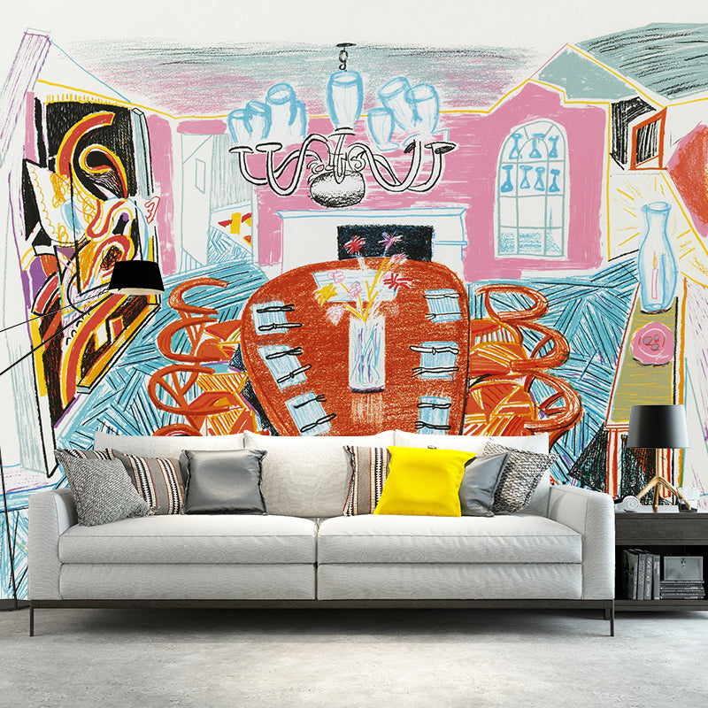 Sandsberg | Betoverende eetkamer muurwand mural voor accentmuur potloodtekening wandbedekking, op maat gemaakt