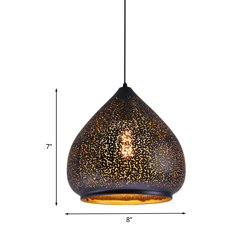 Tropfenförmige ausgehöhlte Eisenhängelampe Retro 1 Glühbirne Esszimmertisch Pendelleuchte in Schwarz, 8"/12" Breite