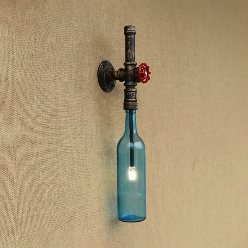 Glas Weinflasche Wandbeleuchtung Rustikal Industrie 1 Licht Restaurant Blau/Klar Wand sconces Licht mit rohem Ventil