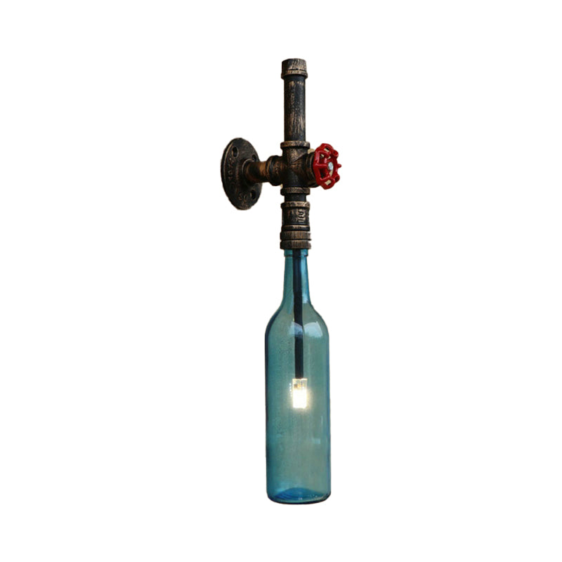 Glas Weinflasche Wandbeleuchtung Rustikal Industrie 1 Licht Restaurant Blau/Klar Wand sconces Licht mit rohem Ventil