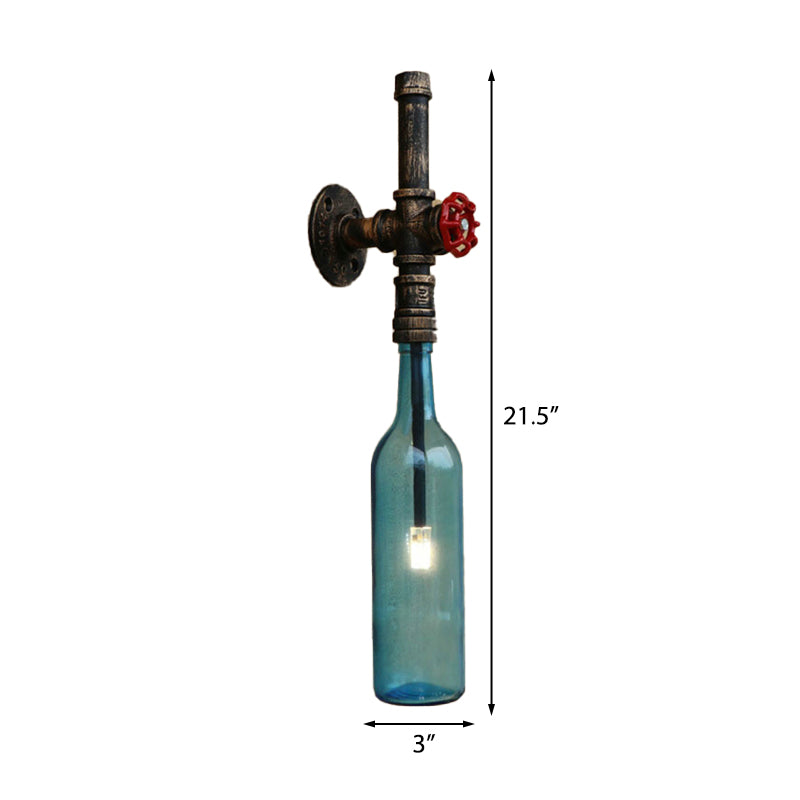 Glas Weinflasche Wandbeleuchtung Rustikal Industrie 1 Licht Restaurant Blau/Klar Wand sconces Licht mit rohem Ventil