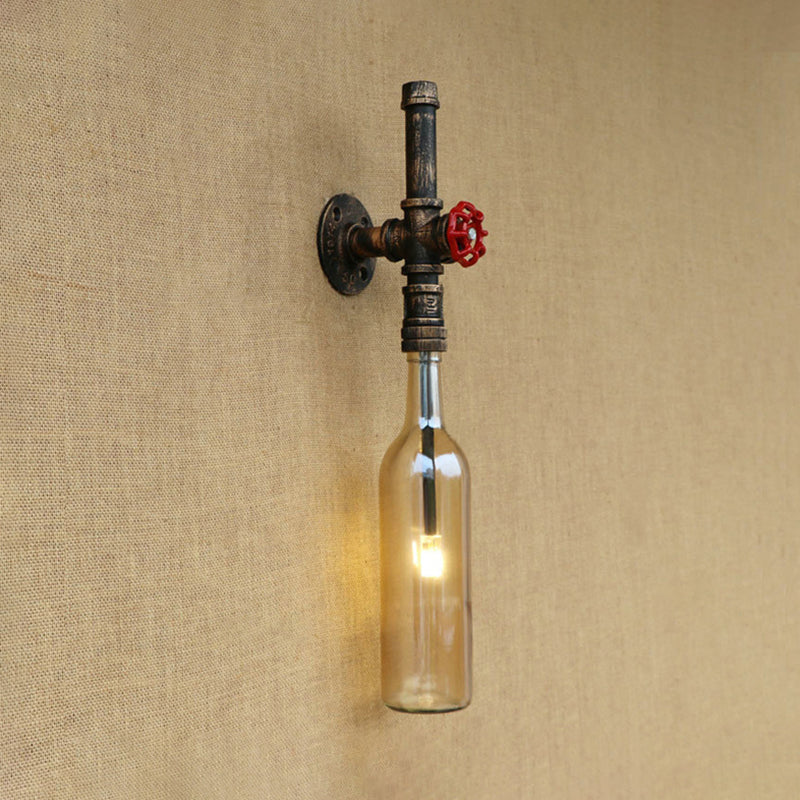 Glas Weinflasche Wandbeleuchtung Rustikal Industrie 1 Licht Restaurant Blau/Klar Wand sconces Licht mit rohem Ventil