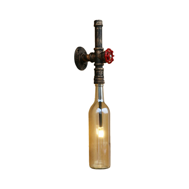Glas Weinflasche Wandbeleuchtung Rustikal Industrie 1 Licht Restaurant Blau/Klar Wand sconces Licht mit rohem Ventil