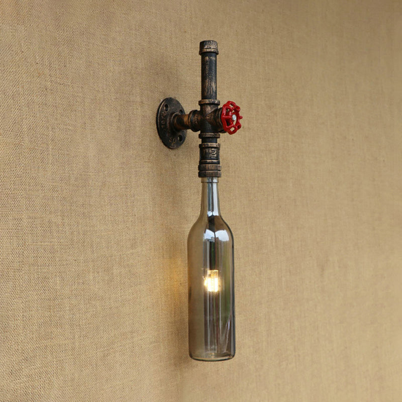 Glas Weinflasche Wandbeleuchtung Rustikal Industrie 1 Licht Restaurant Blau/Klar Wand sconces Licht mit rohem Ventil