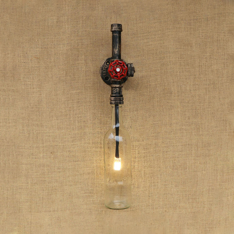 Glas Weinflasche Wandbeleuchtung Rustikal Industrie 1 Licht Restaurant Blau/Klar Wand sconces Licht mit rohem Ventil