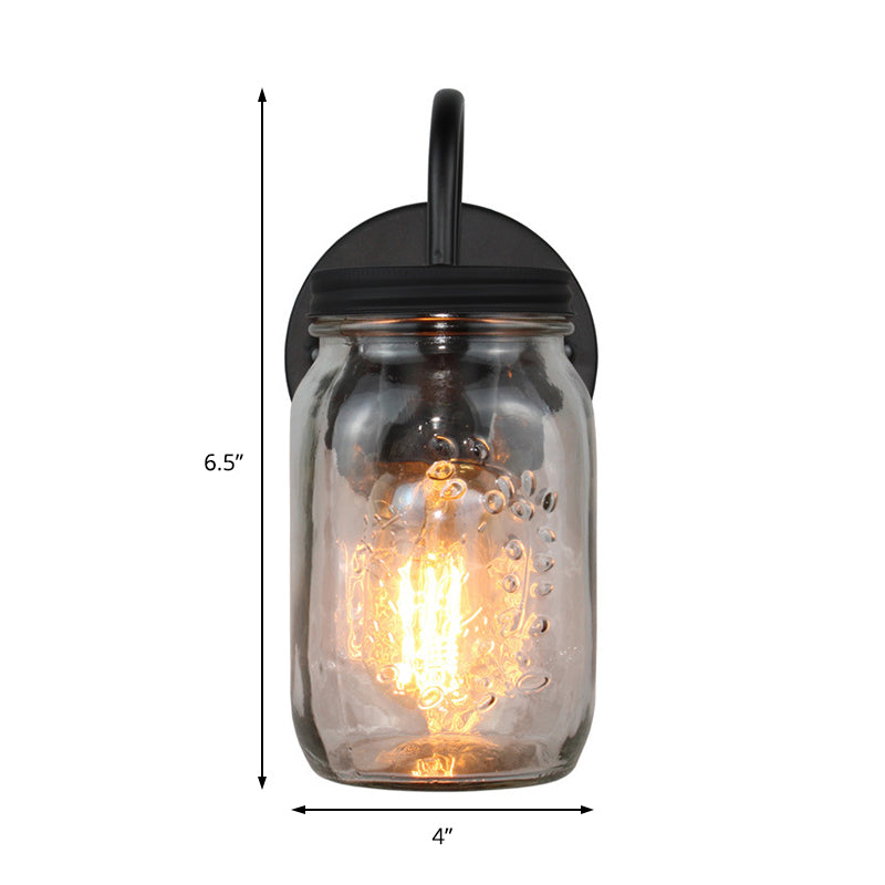 Schwarzer Jar Shade Wandbeleuchtung Industrie Klar Glas 1 Licht Schlafzimmer Wandleuchte mit Blumenstruktur